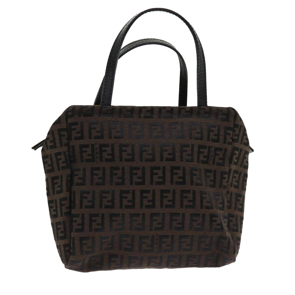 FENDI Zucchino Canvas Hand Bag Nylon Brown Black ar9763