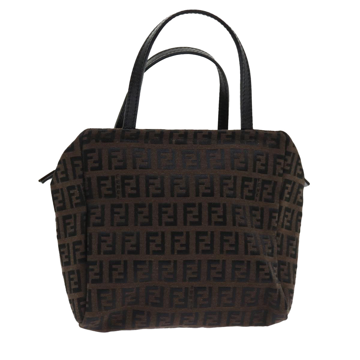 FENDI Zucchino Canvas Hand Bag Nylon Brown Black ar9763