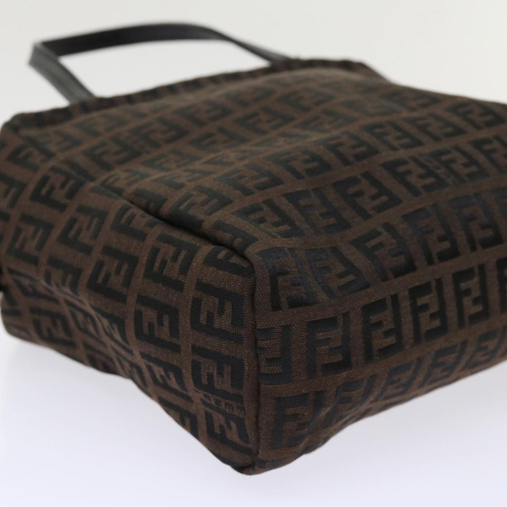 FENDI Zucchino Canvas Hand Bag Nylon Brown Black ar9763