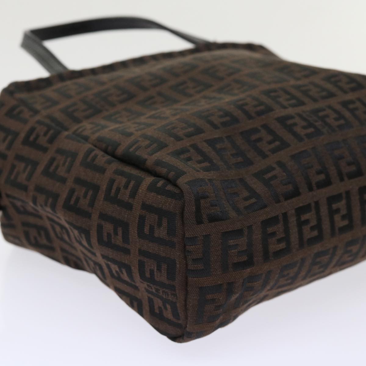 FENDI Zucchino Canvas Hand Bag Nylon Brown Black ar9763