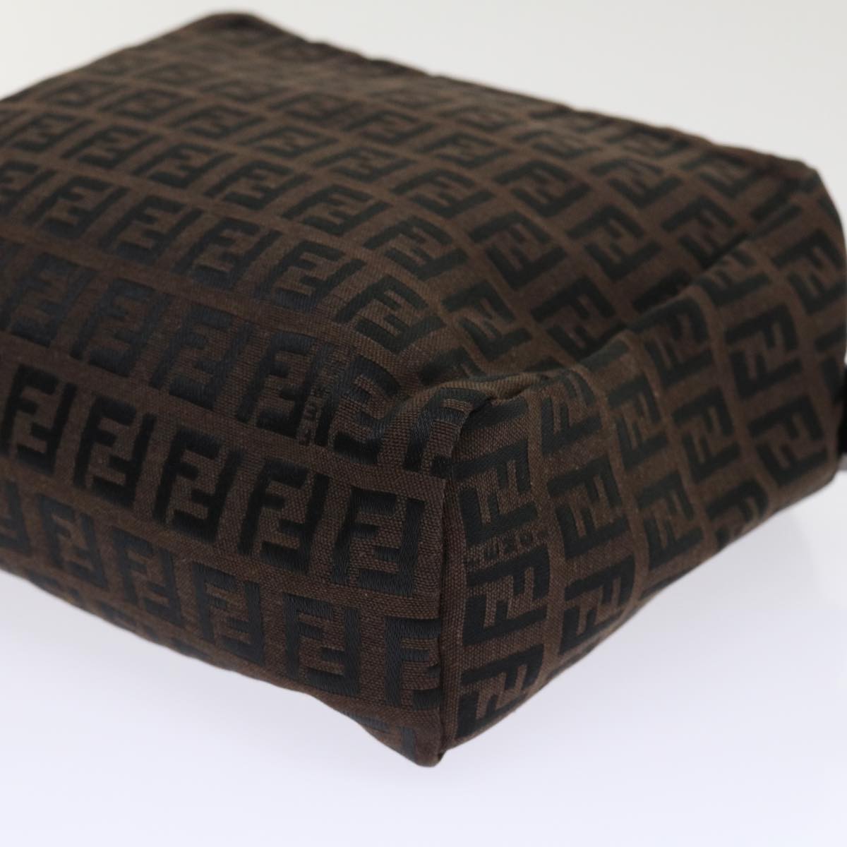 FENDI Zucchino Canvas Hand Bag Nylon Brown Black ar9763