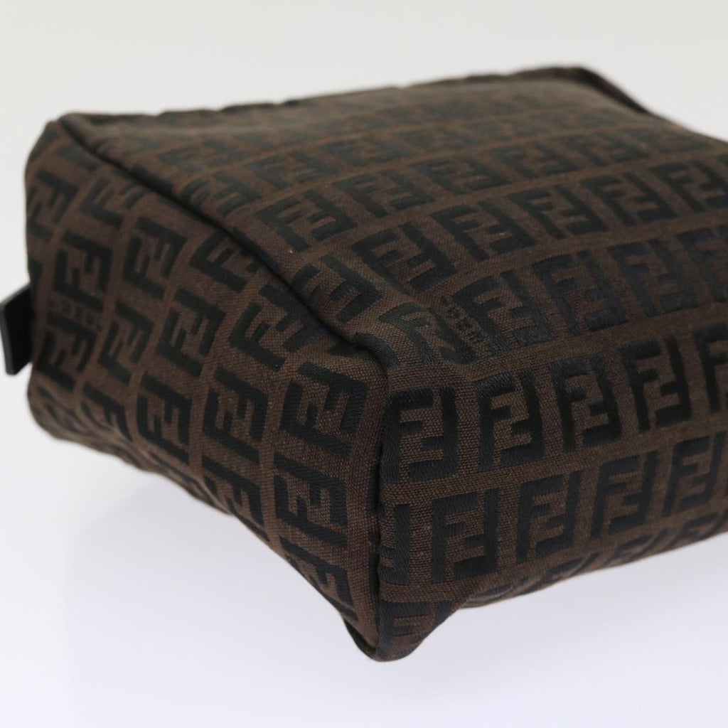 FENDI Zucchino Canvas Hand Bag Nylon Brown Black ar9763