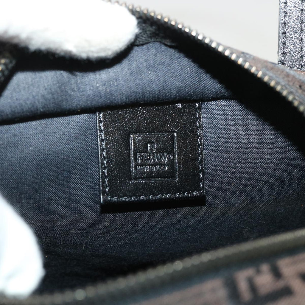 FENDI Zucchino Canvas Hand Bag Nylon Brown Black ar9763