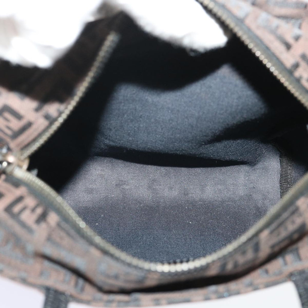 FENDI Zucchino Canvas Hand Bag Nylon Brown Black ar9763