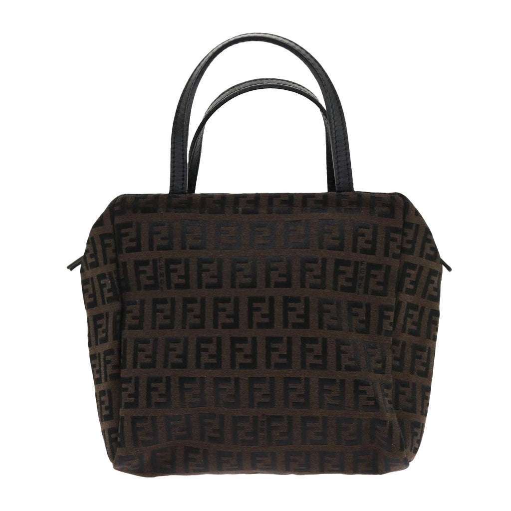 FENDI Zucchino Canvas Hand Bag Nylon Brown Black ar9763