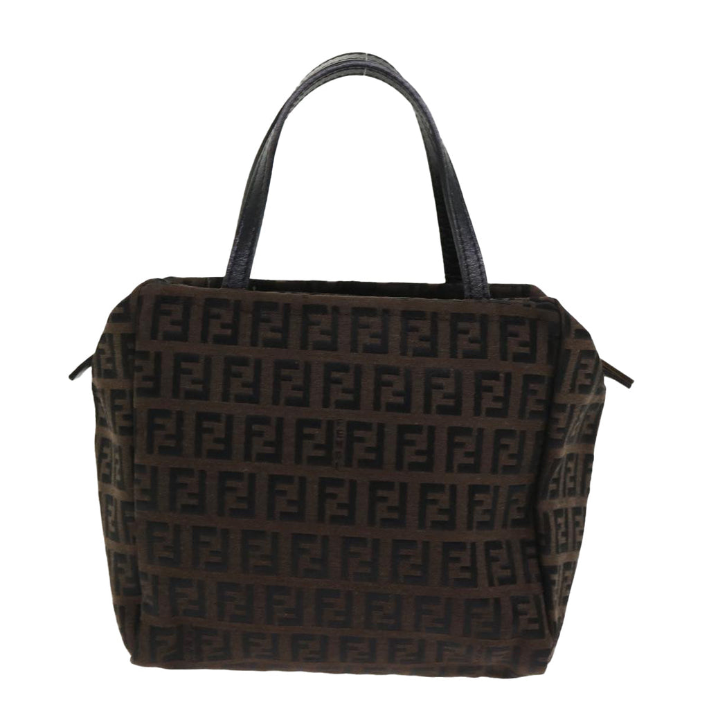 FENDI Zucchino Canvas Hand Bag Nylon Brown Black ar9763