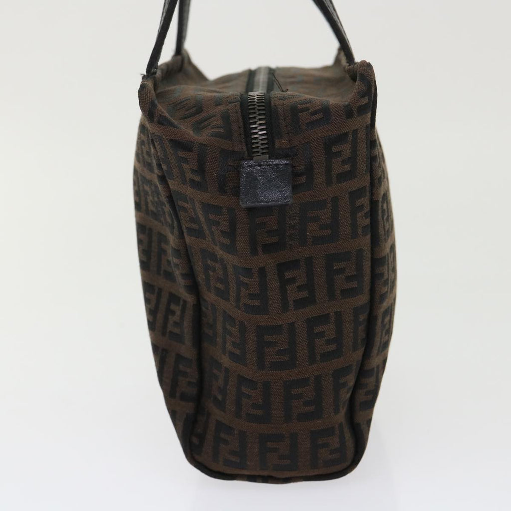 FENDI Zucchino Canvas Hand Bag Nylon Brown Black ar9763