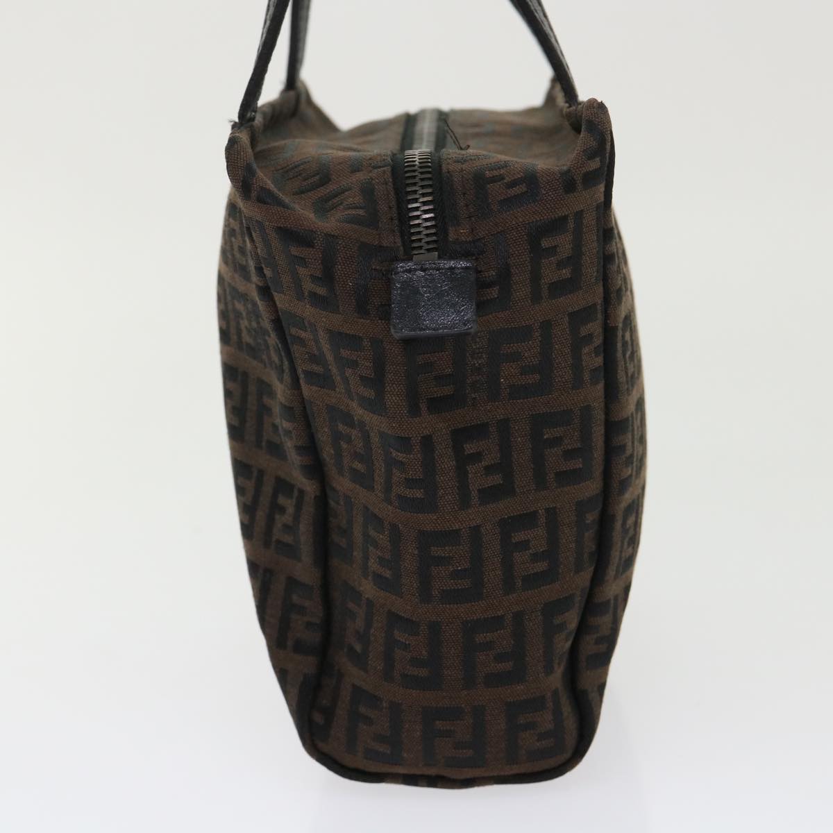 FENDI Zucchino Canvas Hand Bag Nylon Brown Black ar9763