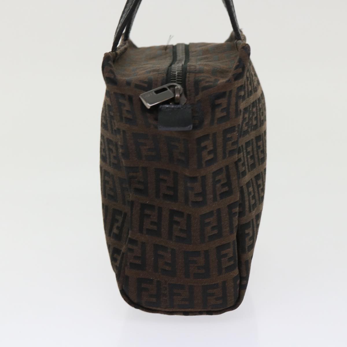 FENDI Zucchino Canvas Hand Bag Nylon Brown Black ar9763