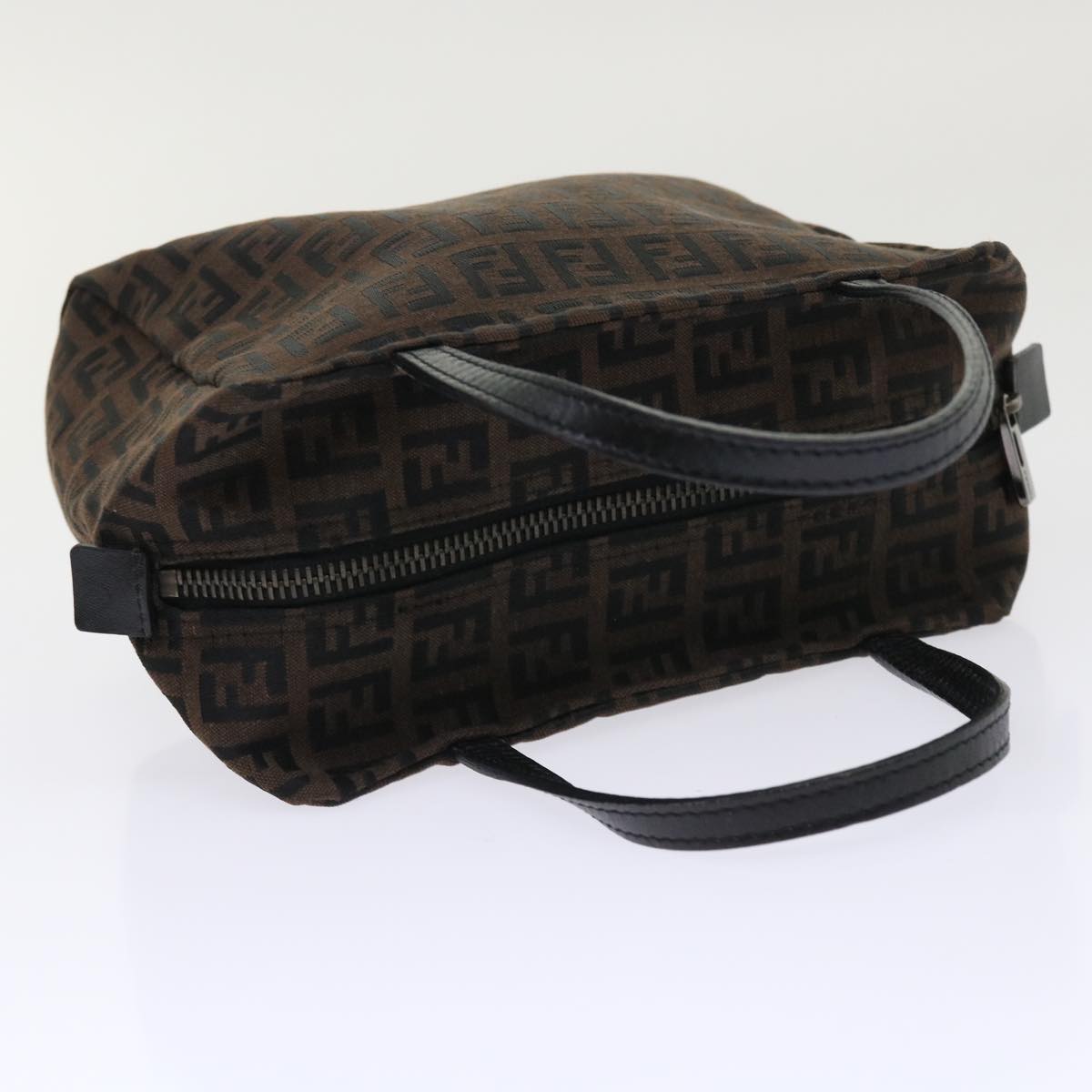 FENDI Zucchino Canvas Hand Bag Nylon Brown Black ar9763