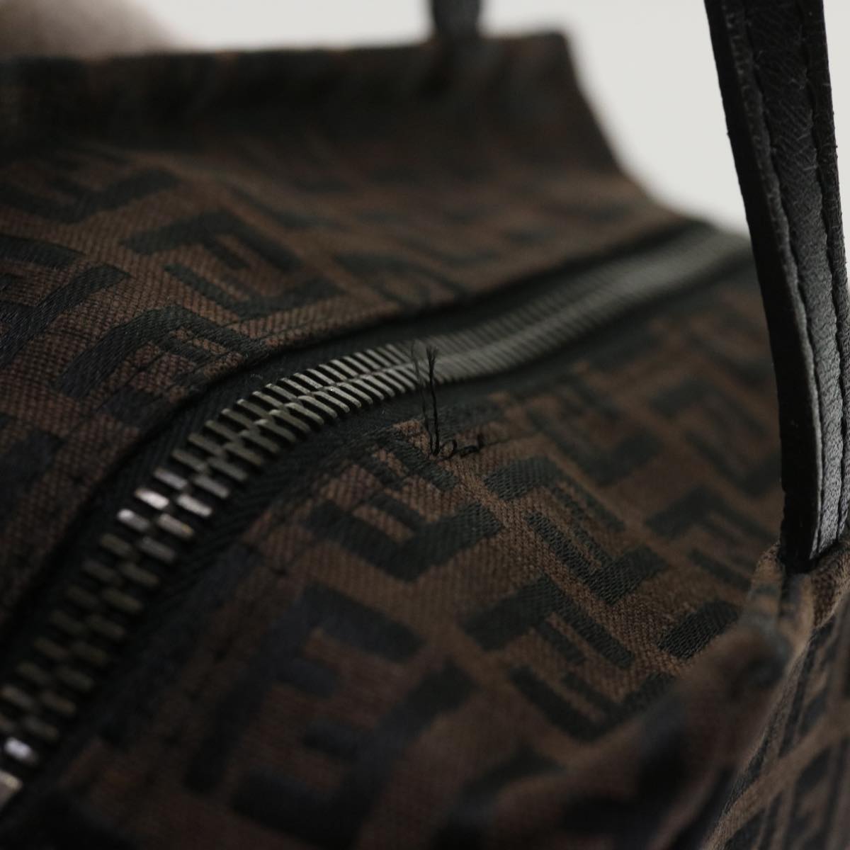 FENDI Zucchino Canvas Hand Bag Nylon Brown Black ar9763