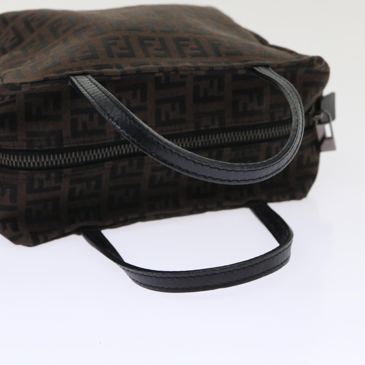 FENDI Zucchino Canvas Hand Bag Nylon Brown Black ar9763