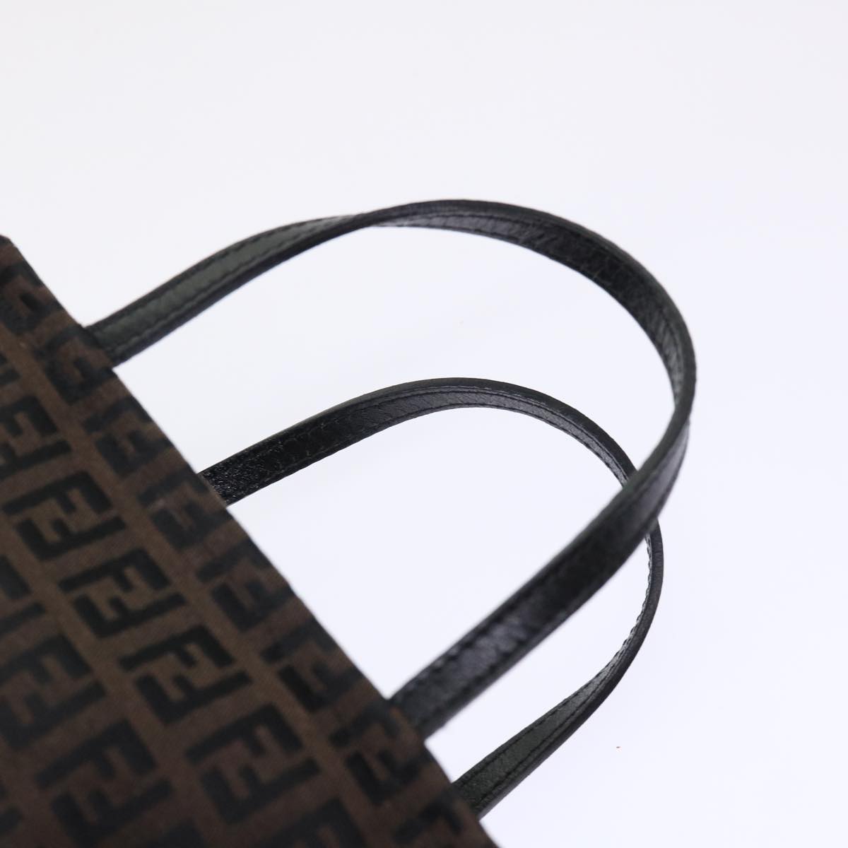 FENDI Zucchino Canvas Hand Bag Nylon Brown Black ar9763