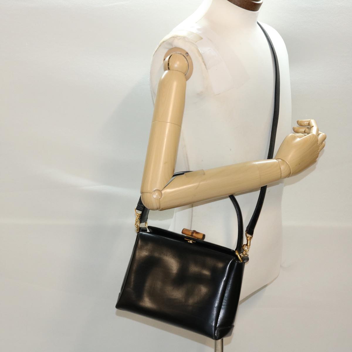GUCCI Bamboo Shoulder Bag Leather 2way Black 000.926.0175 ar9771
