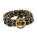 CHANEL Chain Belt Metal Leather Gold Tone Black CC ar9801B