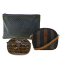 FENDI Zucchino Pequin Canvas Clutch Bag PVC Leather 3Set Blue Brown ar9837