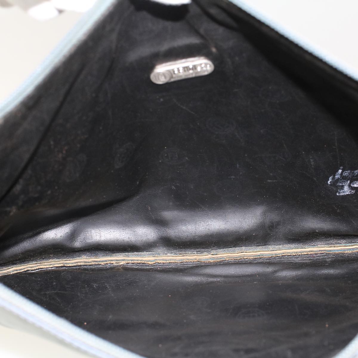 FENDI Zucchino Pequin Canvas Clutch Bag PVC Leather 3Set Blue Brown ar9837