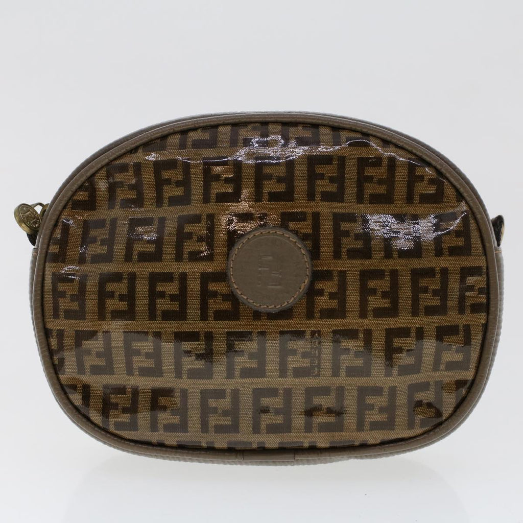 FENDI Zucchino Pequin Canvas Clutch Bag PVC Leather 3Set Blue Brown ar9837