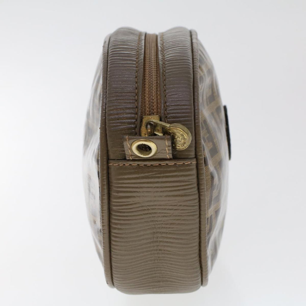 FENDI Zucchino Pequin Canvas Clutch Bag PVC Leather 3Set Blue Brown ar9837
