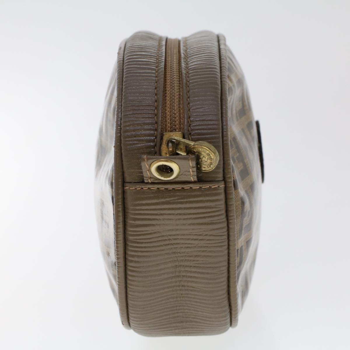 FENDI Zucchino Pequin Canvas Clutch Bag PVC Leather 3Set Blue Brown ar9837