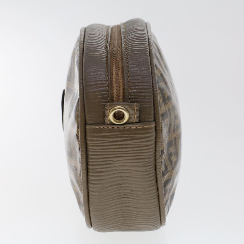 FENDI Zucchino Pequin Canvas Clutch Bag PVC Leather 3Set Blue Brown ar9837