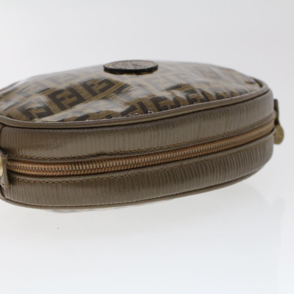 FENDI Zucchino Pequin Canvas Clutch Bag PVC Leather 3Set Blue Brown ar9837
