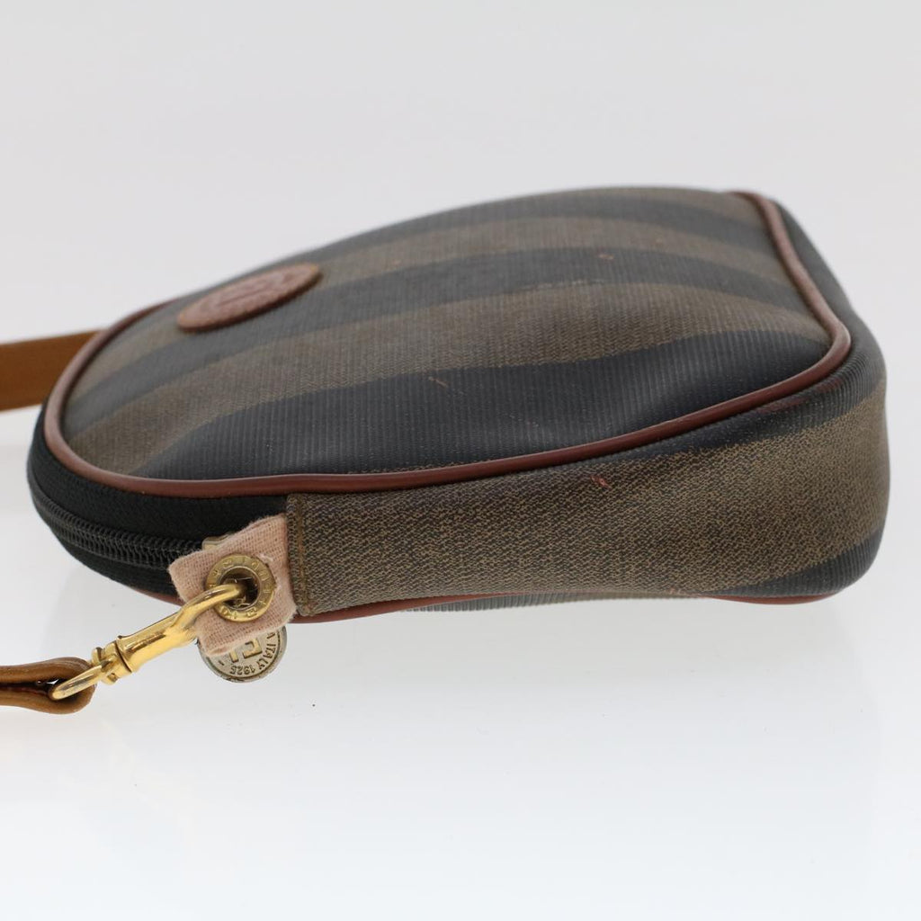 FENDI Zucchino Pequin Canvas Clutch Bag PVC Leather 3Set Blue Brown ar9837