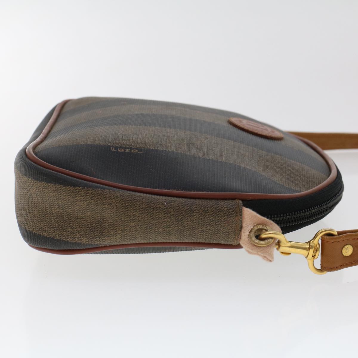FENDI Zucchino Pequin Canvas Clutch Bag PVC Leather 3Set Blue Brown ar9837