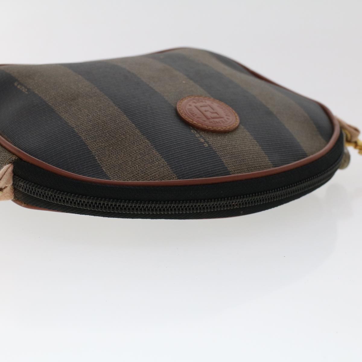 FENDI Zucchino Pequin Canvas Clutch Bag PVC Leather 3Set Blue Brown ar9837