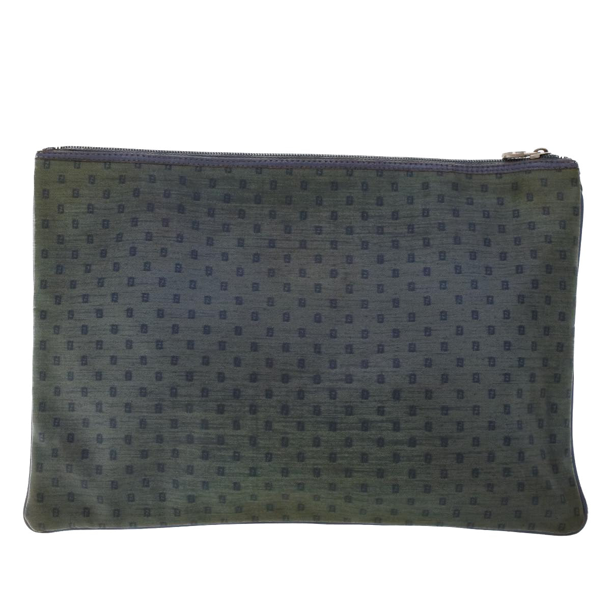 FENDI Zucchino Pequin Canvas Clutch Bag PVC Leather 3Set Blue Brown ar9837