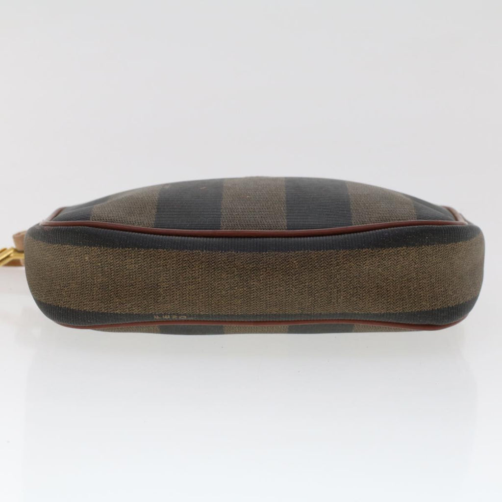 FENDI Zucchino Pequin Canvas Clutch Bag PVC Leather 3Set Blue Brown ar9837