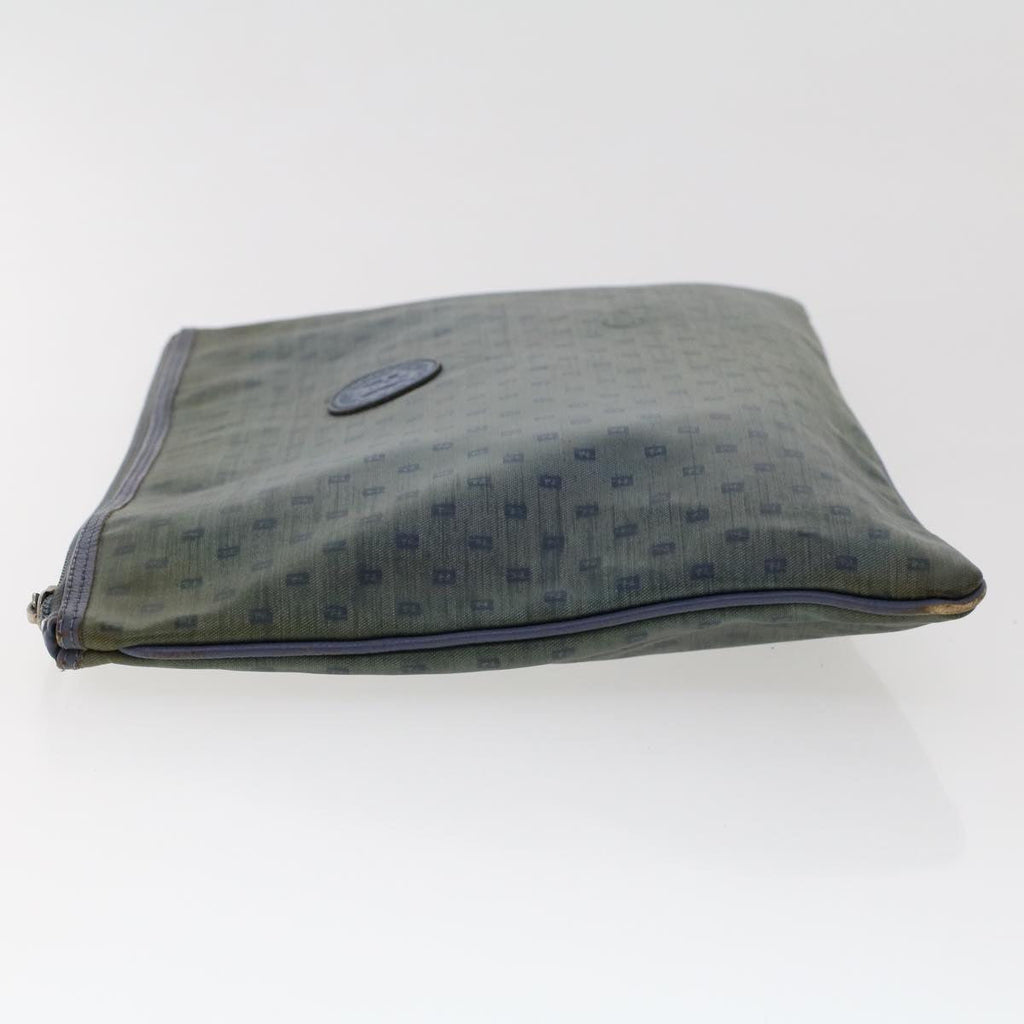 FENDI Zucchino Pequin Canvas Clutch Bag PVC Leather 3Set Blue Brown ar9837