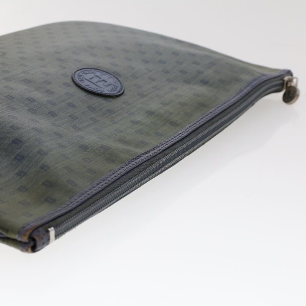 FENDI Zucchino Pequin Canvas Clutch Bag PVC Leather 3Set Blue Brown ar9837