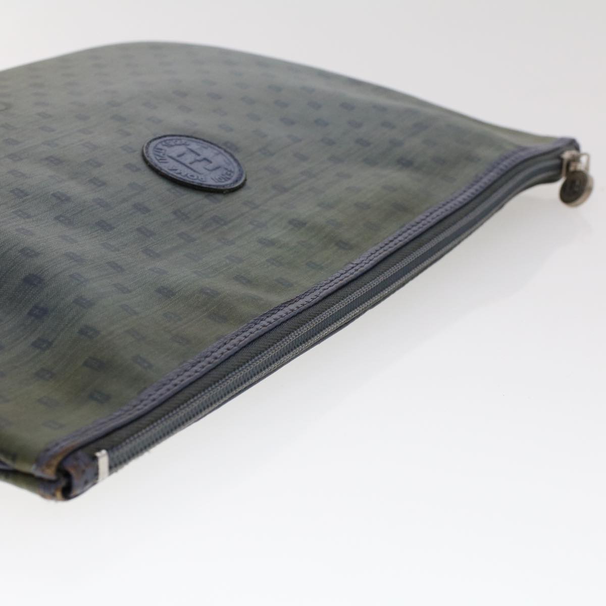 FENDI Zucchino Pequin Canvas Clutch Bag PVC Leather 3Set Blue Brown ar9837
