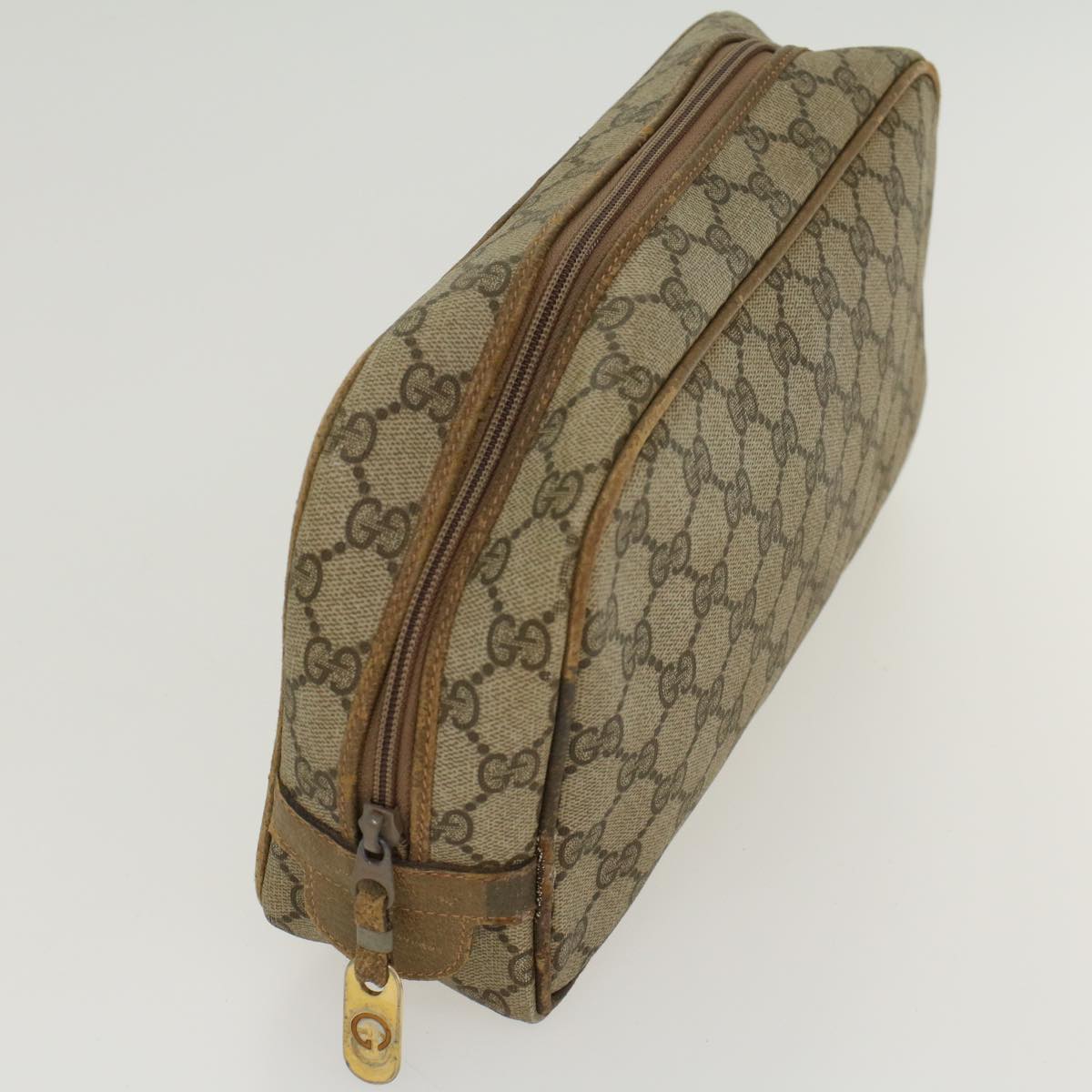 GUCCI GG Canvas Clutch Bag PVC Leather Beige ar9845