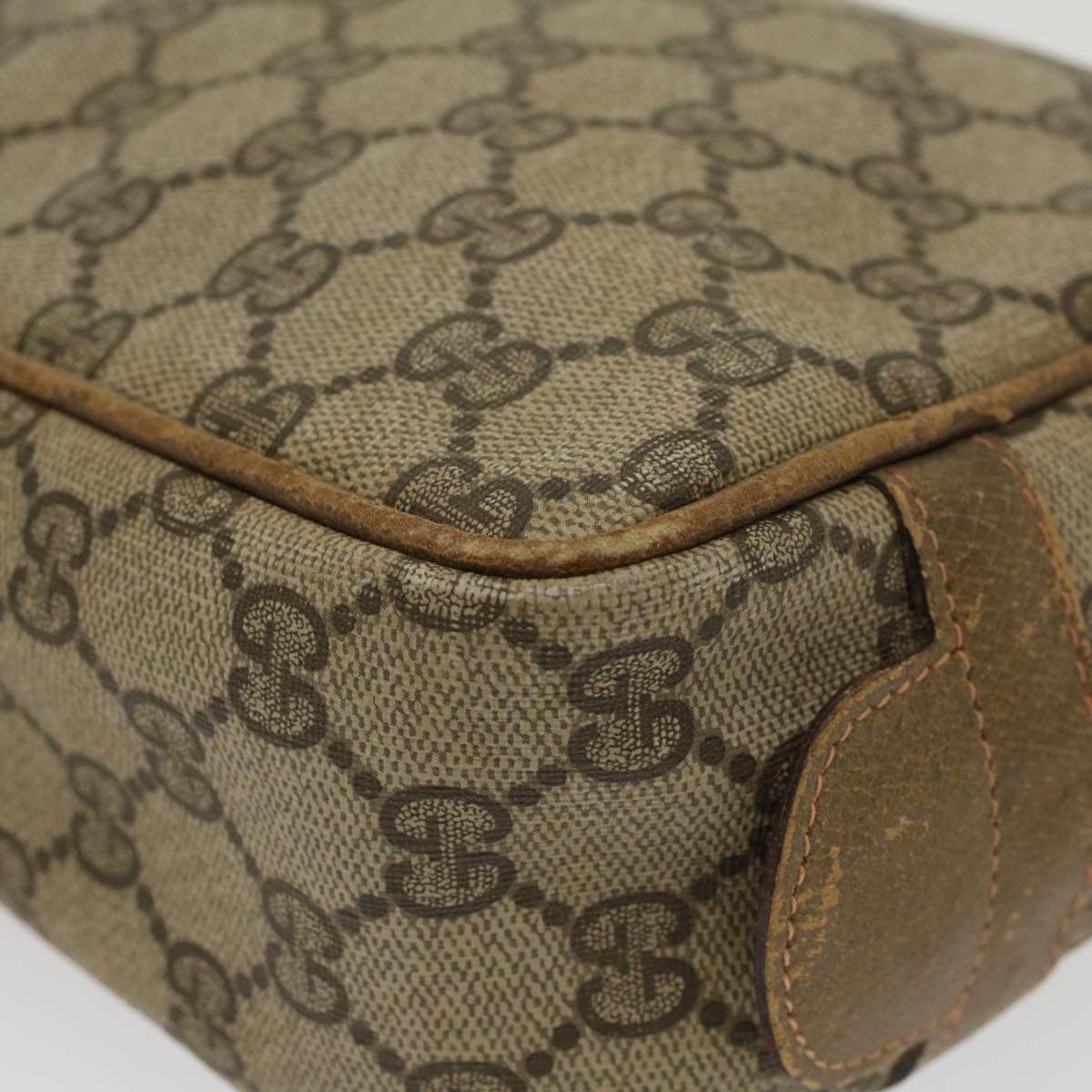 GUCCI GG Canvas Clutch Bag PVC Leather Beige ar9845