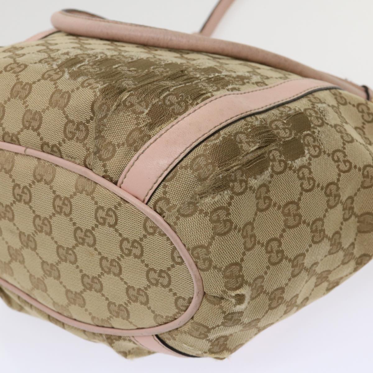 GUCCI GG Canvas Tote Bag Leather Beige 211982 ar9875B