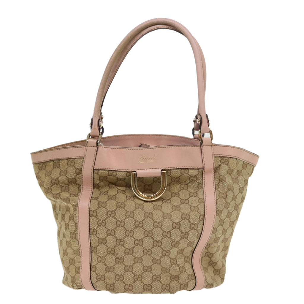 GUCCI GG Canvas Tote Bag Leather Beige 211982 ar9875B