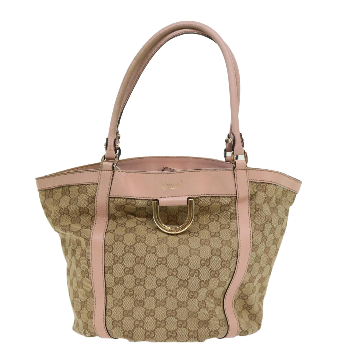 GUCCI GG Canvas Tote Bag Leather Beige 211982 ar9875B