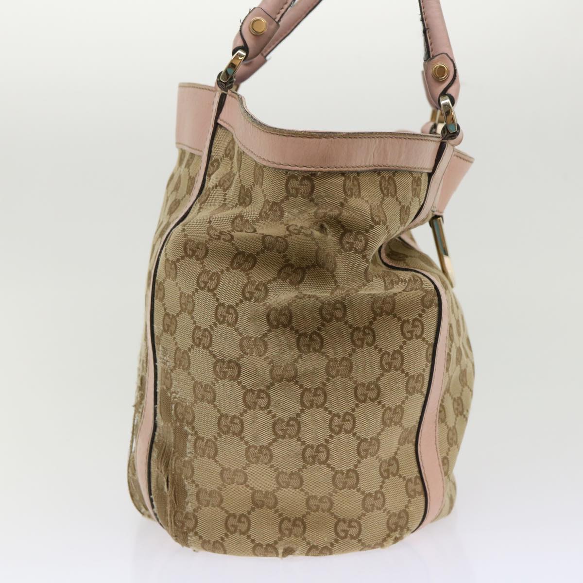 GUCCI GG Canvas Tote Bag Leather Beige 211982 ar9875B