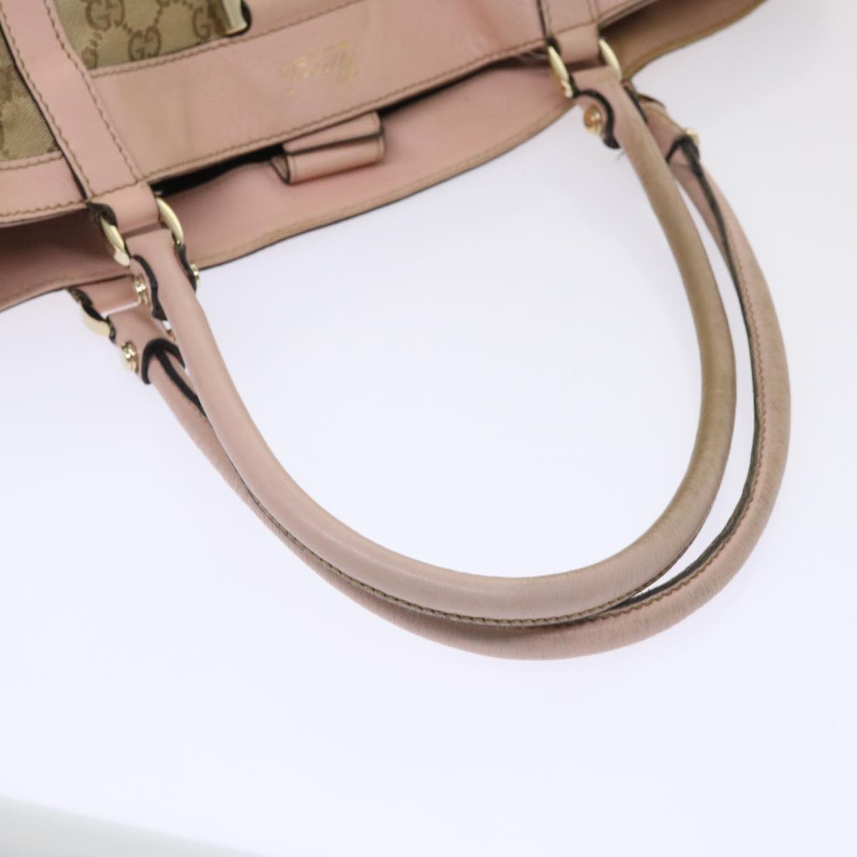 GUCCI GG Canvas Tote Bag Leather Beige 211982 ar9875B