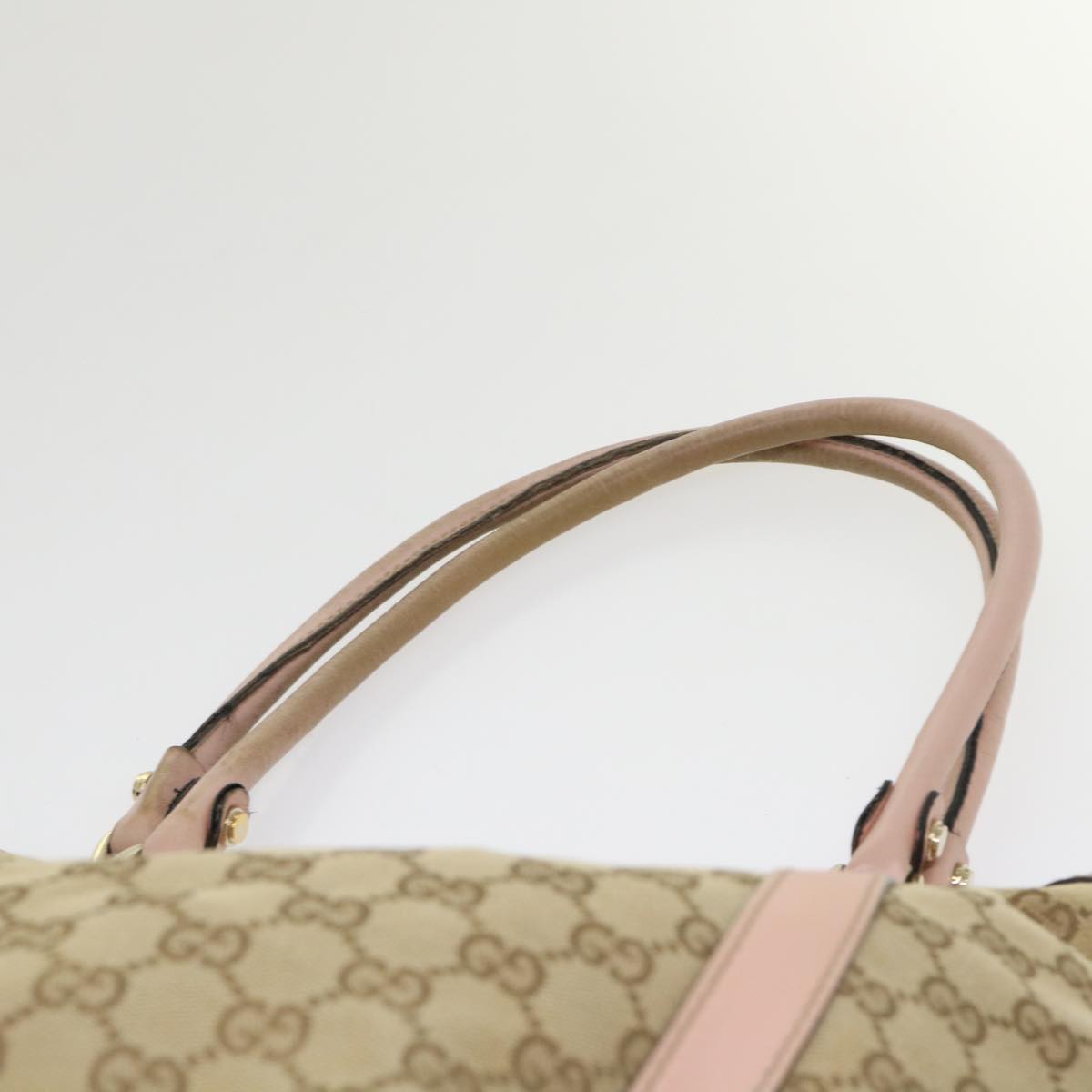 GUCCI GG Canvas Tote Bag Leather Beige 211982 ar9875B