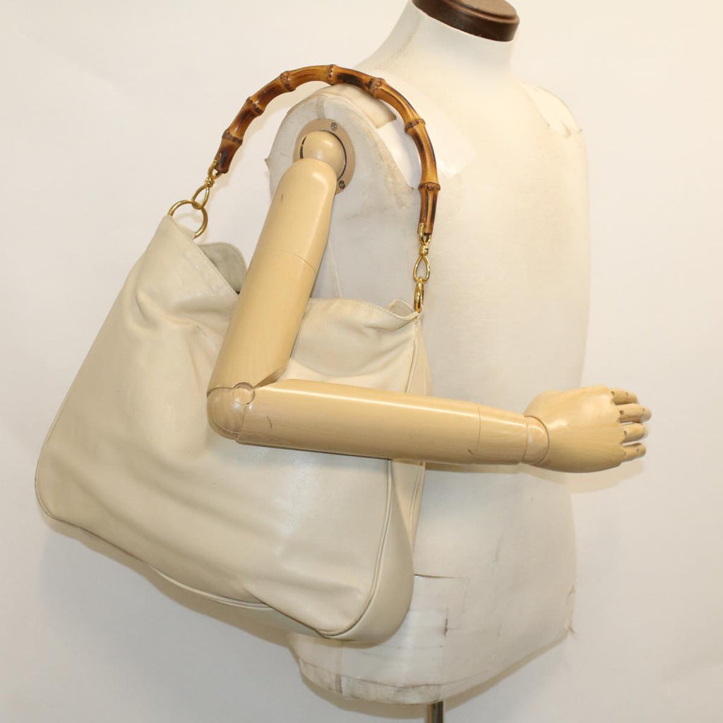 GUCCI Bamboo Shoulder Bag Leather Beige Brown ar9898B
