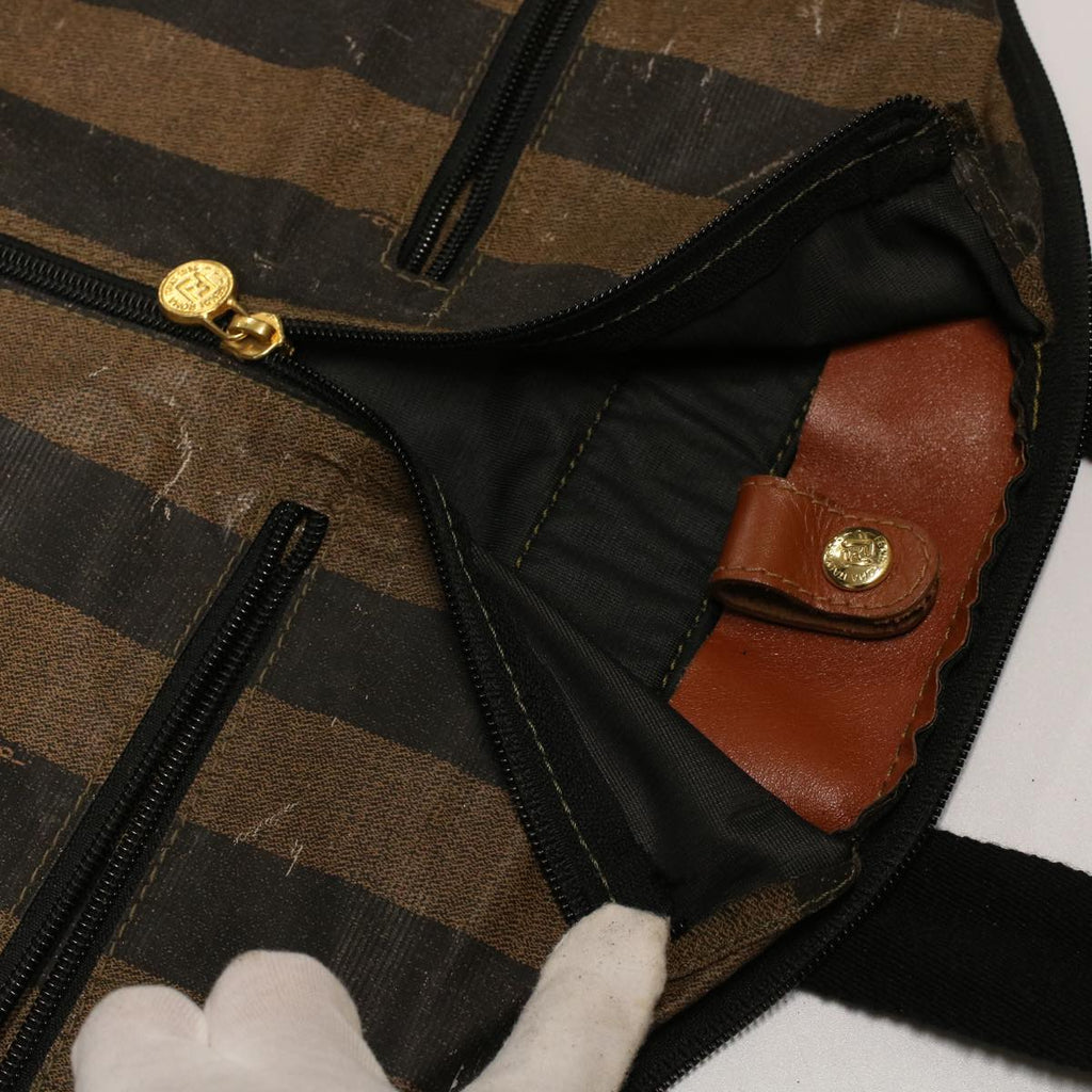 FENDI Pecan Macadam Canvas Hand Bag Garment Cover 3Set Brown Black ar9900B