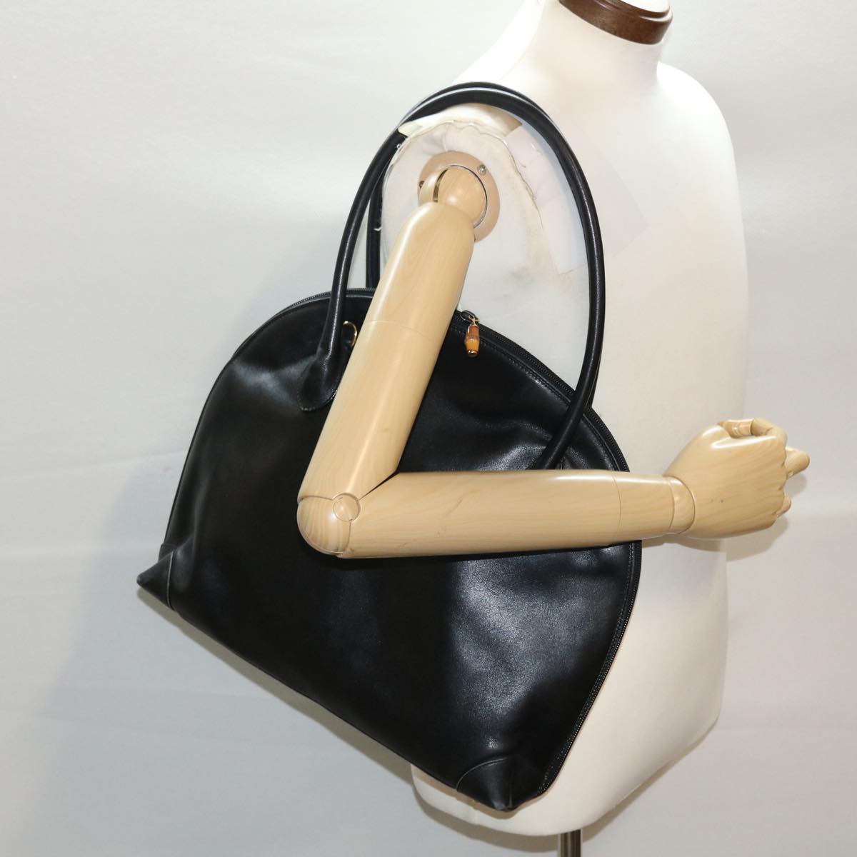 GUCCI Bamboo Shoulder Bag Leather Black ar9933