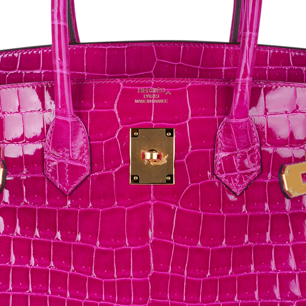 Hermes Birkin 35 Rose Scheherazade Porosus Crocodile Bag Gold Hardware