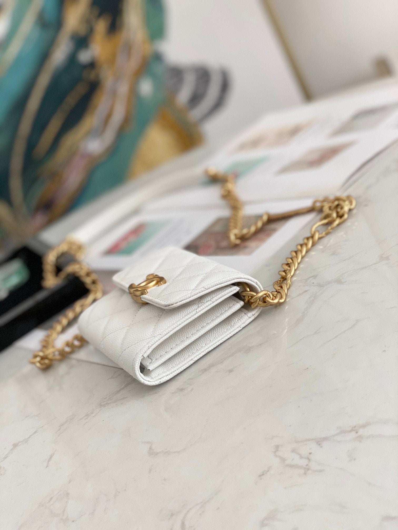 CHLMini GlamIap Bag Gold Toned Hardware White For Women 4.7in/12cm