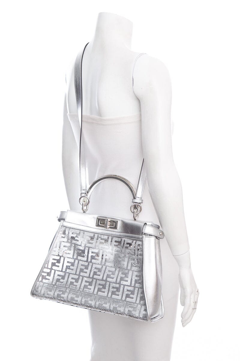 Fendi Metallic Silver PVC Vitello Catalan Mirror Sequins FF Shoulder Bag