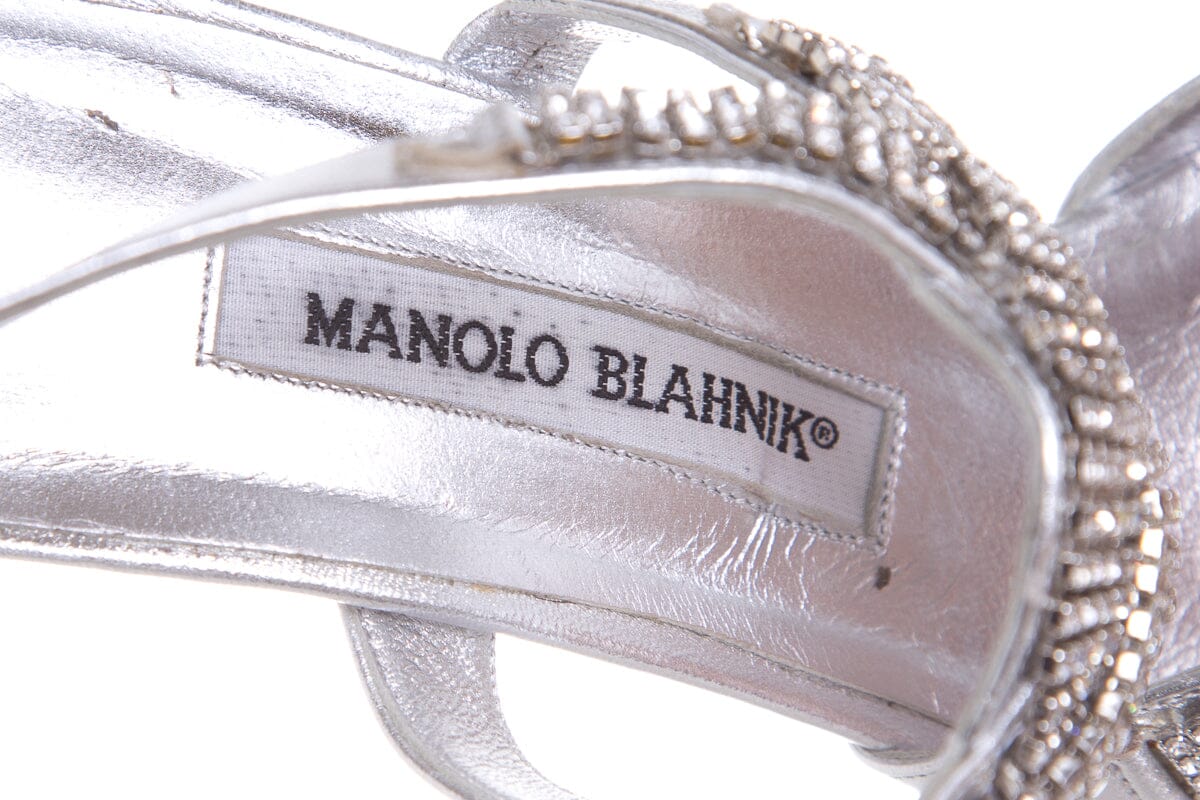 Manolo Blahnik Silver Embellished Heels SZ 37