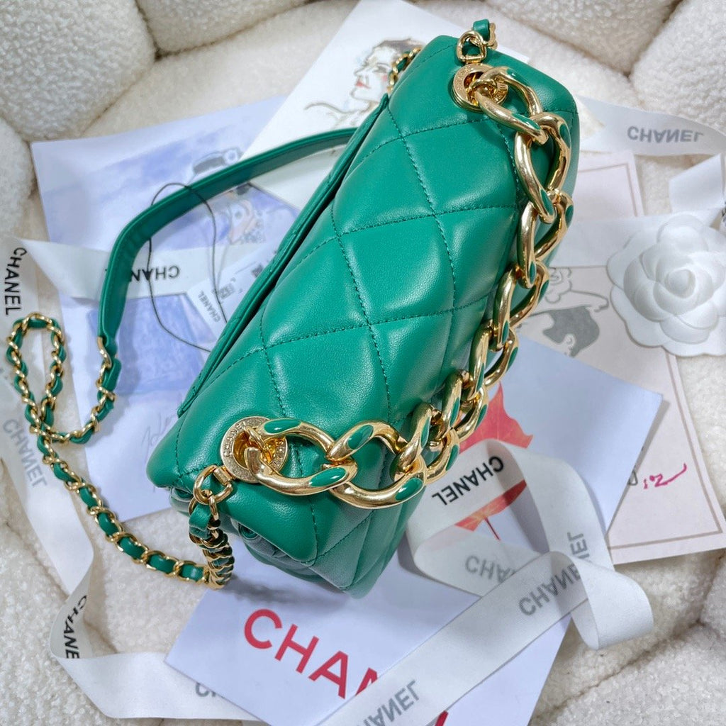 CHL Flap Bag Gold Hardware Green For Women, Women’s Handbags, Shoulder Bags 7.9in/20cm AS3366